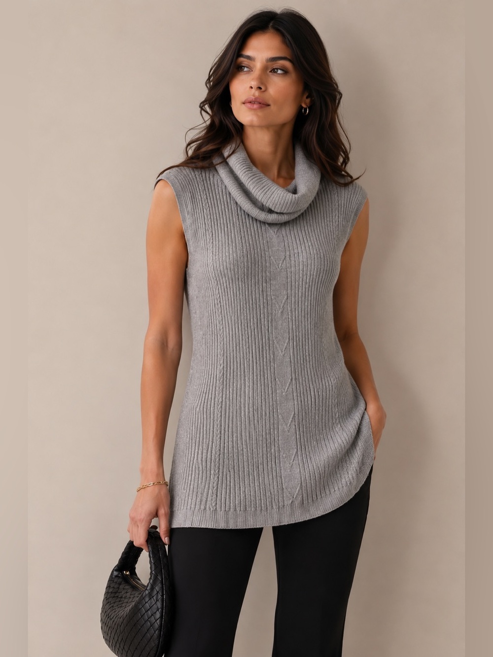 ✨ Laura Gray Ribbed Sleeveless Cowl Neck Knit Tunic Top XL | Viscose Blend